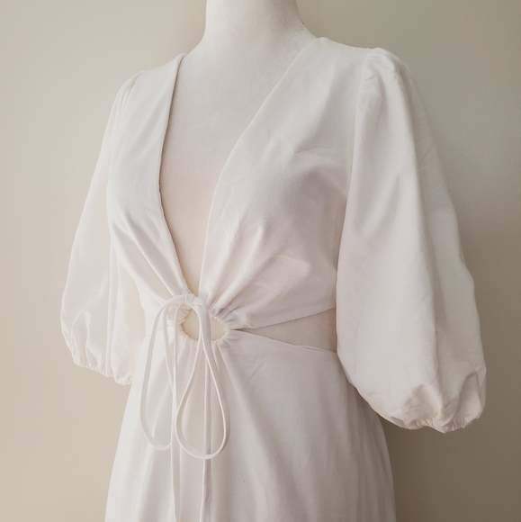 Farm Rio Linen Blend Cut Out Puff Sleeve Tiered Maxi Dress - Picture 15 of 16